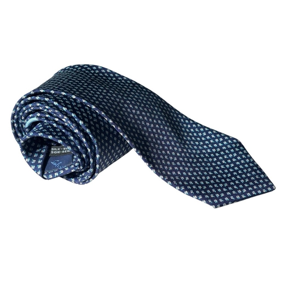 Salvatore Ferragamo men’s blue silk tie made in Italy with micro floral print
